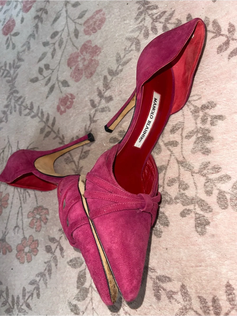 Manolo Blahnik Tayler Suede D'Orsay Pumps Berry Fuchsia Pink 38.5 / US W 8.5